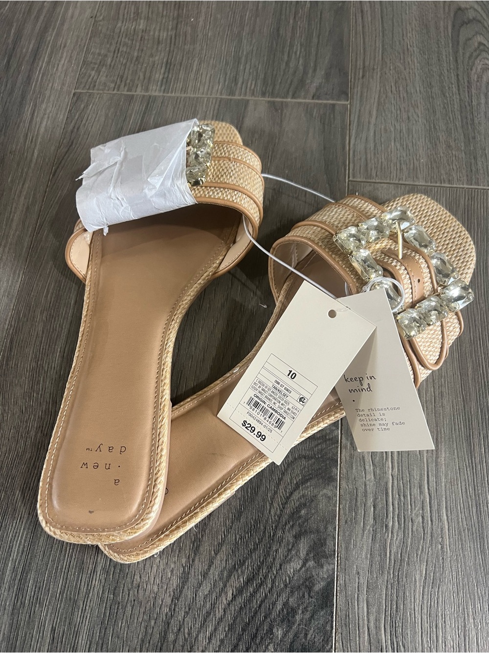 a new day Tan Slide Sandals with Clear Jewel Accents - Picture 3 of 4